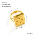 Square geometric signet ring in 18k gold plated stainless steel with woven texture - Checkered Pattern Square Style (1718)