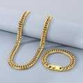 Golden titanium steel Cuban chain necklace and bracelet jewelry set with square clasp - 11mm Style B (KB184290-Z) / 21cm / Gold