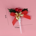 Christmas holly leaf cake topper with red berries and bow, 6cm x 5.5cm holiday decoration - Two Berries Gold Bow Leaves