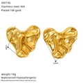 Detail view of 18k gold plated stainless steel lava heart earrings with size measurements - Irregular Lava Heart Style (SE073G)