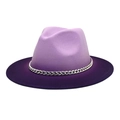Detail of two-tone purple fedora wool hat featuring a decorative silver metal chain link - M(56-58cm) / Lavender + Purple