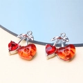 Mini S925 silver double cherry pendant charm with red heart gems for DIY jewelry - Style 23