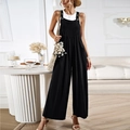 Summer black wide leg jumpsuit with adjustable straps and buttons for a casual look - S / Black