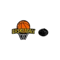 Pin esmaltado de baloncesto naranja con texto amarillo y diseño de red negra deportiva - Red de Baloncesto