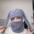 Passamontagna fatto a mano a maglia grossa con orecchie di coniglio color lilla - Grigio