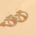 Minimalist gold-plated pavé zircon hoop earrings with a shimmering crystal finish - Full Zircon Large Circle Studs / Gold
