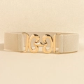 Beige elastic waist belt featuring a stylish gold interlocking circular metal buckle - Beige (19760)