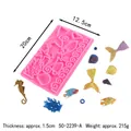 Pink ocean theme silicone mold with mermaid tail, starfish and seashell 20x12.5cm - 50-2239-A Large Ocean Theme Mold (215g) / Pink
