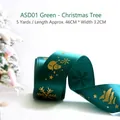 Dark green Christmas ribbon with gold foil snowflake pattern, 3.2cm wide for gift DIY - ASD01 Green - Snowman Christmas Tree / 3.2CM Wide - 5 Yards (Approx. 46CM)