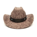 Western cowboy hat with cracked suede texture and star turquoise leather band - Khaki / M (56-58cm)