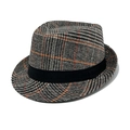 Vintage Herren Filzhut mit schwarz-weiß-orangefarbenem Karomuster und schwarzem Hutband - Khaki (Orangefarbene Streifen)