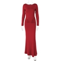 Elegant red long sleeve maxi dress with gathered waist detail for women - S / Red