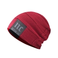 Men's deep red winter knit beanie with warm fleece lining and black square patch - Adjustable / Burgundy