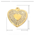 Detailed dimensions of gold stainless steel heart pendant with crystal diamonds - YE619 Gold Full Rhinestone Shining Heart