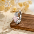 Silver hoop earrings with pink square zircon and clear round stones on vintage wood - Pink (Single Piece) (A1013-2)
