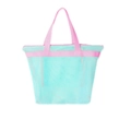 Light blue nylon mesh beach tote bag with pink handles for sand toy storage - Green with Pink Strap Toiletry Bag 29x39cm