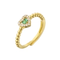 Adjustable gold beaded heart ring with green emerald cut stones and white zircon accents - Adjustable Open / Gold Green Zirconia