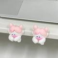 Organizadores de cables de dibujos animados rosa y blanco para gestión de escritorio - Chica Rosa Loopy / 2 Piezas/Juego