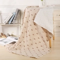 Close-up of double-layered baby blanket with rainbow pattern and 3D minky dot texture - 100X70 / Grey Rainbow