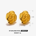 Polished 18K gold plated stainless steel geometric spiral flower stud earrings - Swirl Oval Flower Style (Polished Oval Earring - Gold 1)