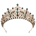 Detailed close-up of luxury gold crown featuring green and clear crystals on white background - KC Gold White Diamond + Green Diamond