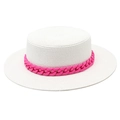 Dettaglio di un cappello di paglia bianco con catena decorativa in resina rosa - M (56-58cm) / Bianco (Catena Rosa)