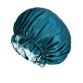 Cuffia da notte extra large in raso a doppio strato blu pavone e grigio con elastico - Blu Pavone