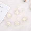 Five white wool felt Christmas balls with gold snowflake patterns for tree decoration - White Snowball 5pcs/pack