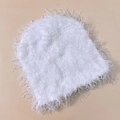 Winter hip hop style knitted beanie hat in white fuzzy textured feather-like fiber - 13# White
