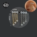 G23 titanium internally threaded earrings with zircon studs and hanging tassels in gold and silver - NO-6/Triple Zirconia Triple Chain