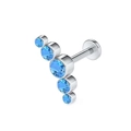 Flat back stud earring in silver finish featuring five curved blue gemstones - Internally Threaded T-Bar / Lake Blue