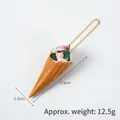 Miniature fake ice cream cone keychain with pink rose and pearl detail, 7.5cm long - Light Coffee Cone-Pearl Rose (Bead Chain)