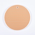 Flesh pink round silicone honeycomb trivet mat with hanging hole for hot pots - Nordic Beige