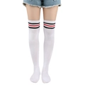 White over-the-knee socks with red and black stripes, classic cotton athletic leg warmers - One Size / White with Red and Black Stripes