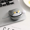 Grey cartoon character earbud case with stylus holder and yen-sign star eyes on a laptop - Sacabambaspis Wooden Fish - Wealthy Single
