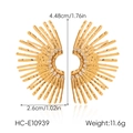 Dettaglio di orecchini a ventaglio dorati con strass e dimensioni in pollici e cm - Orecchini a Ventaglio a Raggiera (HC-E10939) / Oro