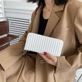 Minimalist white PU leather long wallet with vertical quilted pattern and gold zipper - White