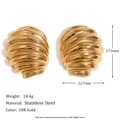 Boucles d'oreilles nœud en acier inoxydable plaqué or 18K avec texture de coquillage - Clous d'Oreilles Cocon Coulés - Or