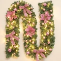 2.7m artificial Christmas garland with pink flowers, bows, and warm LED lights - 2.7M Pink Decoration With Lights