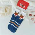 Calcetines gruesos de Navidad en forro polar azul oscuro con bordado de reno - Talla única / Alce Azul
