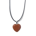 Macro shot of 20mm heart-shaped goldstone pendant on a black leather cord necklace - 20mm Pendant + 40cm Leather Cord / Gold Sandstone