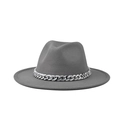 Detail shot of a gray fedora hat with a stylish thick grey and white chain accessory - One Size (54-60cm) / Grey (17)