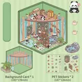 Panda Miniatur-Szenen-Aufkleber-Set mit 3D Faltkarte und PET Deko-Stickern für Bastler - Roter Panda Teehaus (Große Edition)