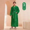 Thick men's emerald green fleece bathrobe with white piping and belted waist - Emerald Green (Men)