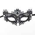 Elegant black lace masquerade mask with intricate floral patterns and satin ribbons - Petal Cutout