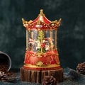 Carillon natalizio con Babbo Natale e giostra su base in legno rustico decorativo - Nuova Giostra di Palazzo / Rosso Retrò