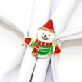 Golden snowman napkin ring with enamel finish and rhinestones on white cloth - Christmas Snowman Style 128