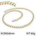 Collier maille cubaine bicolore or et argent, chaîne acier inoxydable de 8mm - Collier Or & Argent 500x8mm