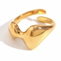 Irregular wave open ring in 18K gold plated stainless steel with high polish finish - Adjustable Liquid Metal Ring - Gold