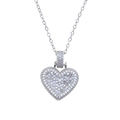 Detailed macro view of silver heart pendant with shimmering pave-set cubic zirconia stones - Silver Style (N953) / Silver Color White Stone